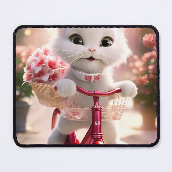 Item preview, Super cute little white kitten, big bright eyes with bicycle and flowers 5 designed and sold by jetaiart.