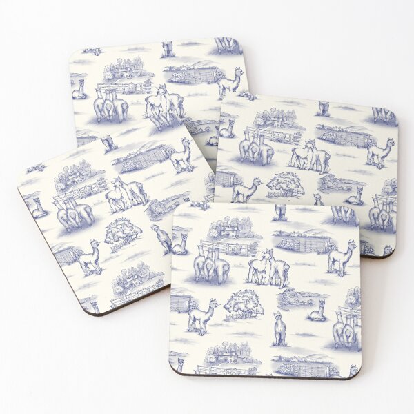 Item preview, Alpaca Toile blue denim on cream designed and sold by Sharilea.