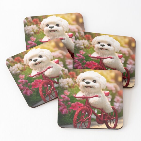 Item preview, Super cute little white Puppy, big bright eyes with bicycle and flowers 7 designed and sold by jetaiart.