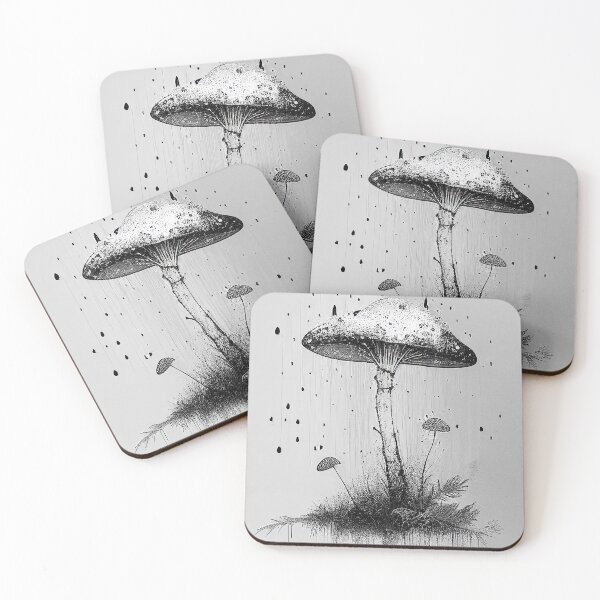 Item preview, Rustic Minimalist Mushroom Art Greyscale Grunge Print  designed and sold by Abili-Tees.