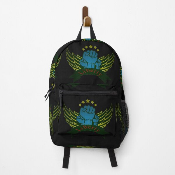 Item preview, Raised Fist with Wings and Stars in Blue and Gold with Liberty Text- Protests in France designed and sold by Vintage Hustle.