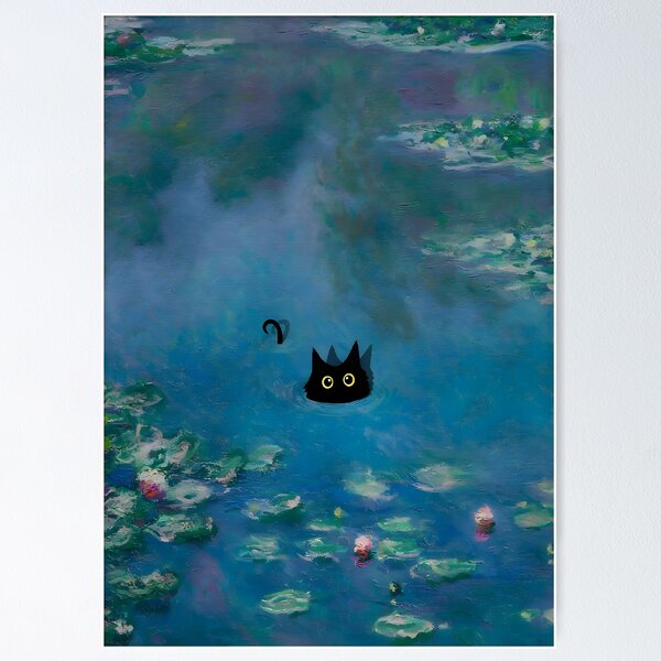 Monet Waterlily Cat Poster