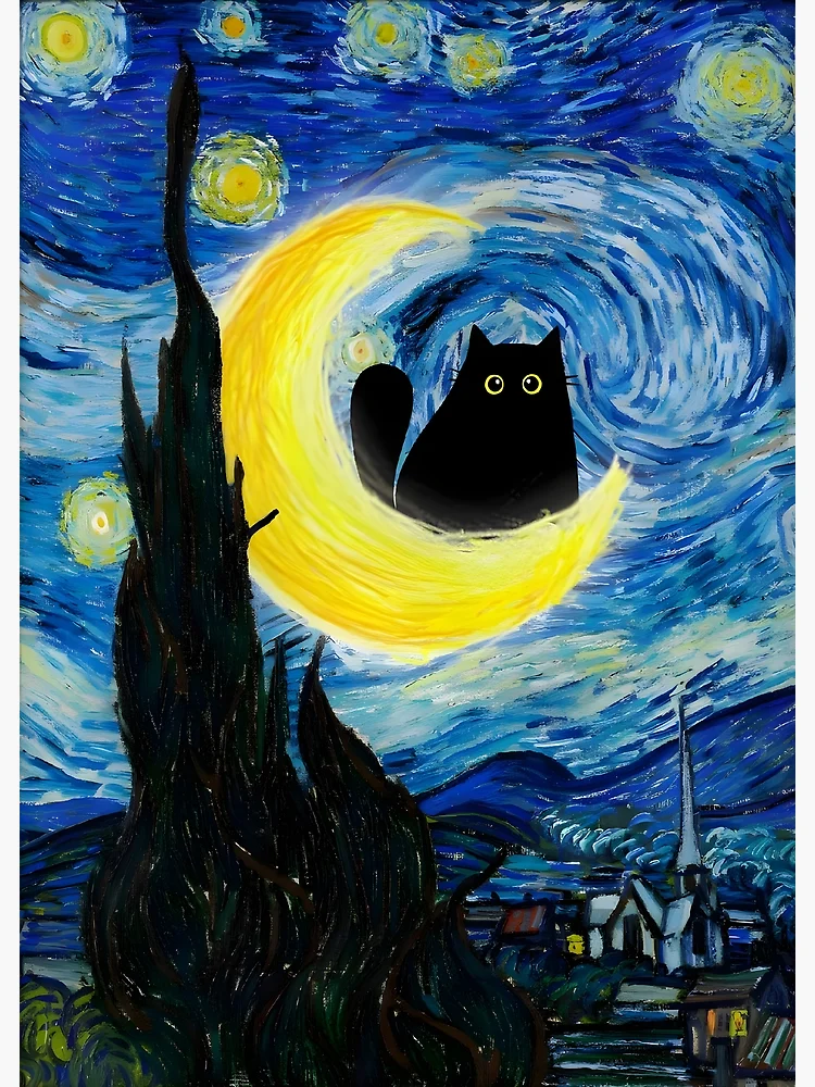 Vincent Van Gogh's Black Cat In The Starry Night