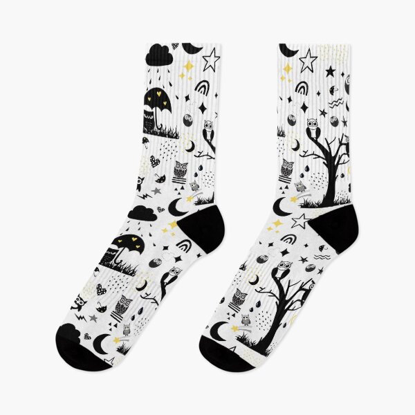 Aperçu de l'œuvre Hiboux drôles noir et blanc / motif de hiboux de dessin animé moderne créée et vendue par SoccaTamam.