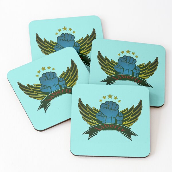 Item preview, Raised Fist with Wings and Stars in Blue and Gold with Liberty Text- Protests in France designed and sold by Vintage Hustle.
