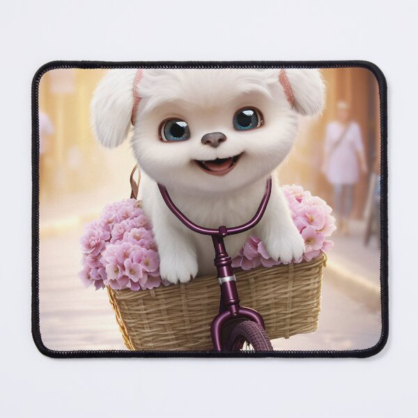 Item preview, Super cute little white Puppy, big bright eyes with bicycle and flowers 13 designed and sold by jetaiart.