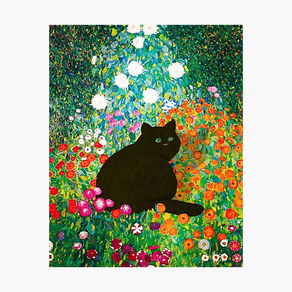 Item preview, Chat de Gustav Klimt, chat de jardin de Klimt, cadeau drôle de maman de chat, art de chat noir designed and sold by RaspberryEM.