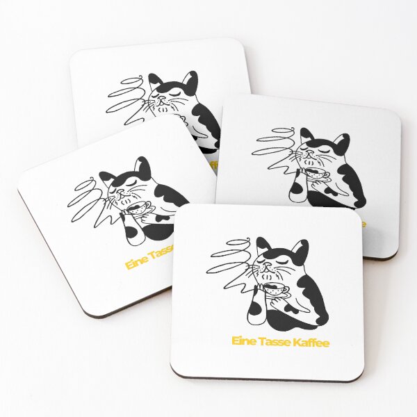 Item preview, "Eine Tasse Kaffee" with Illustration of a Cat Drinking Coffee on White Background. designed and sold by RM-Journey.