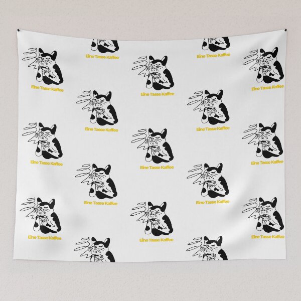 Item preview, "Eine Tasse Kaffee" with Illustration of a Cat Drinking Coffee on White Background. designed and sold by RM-Journey.