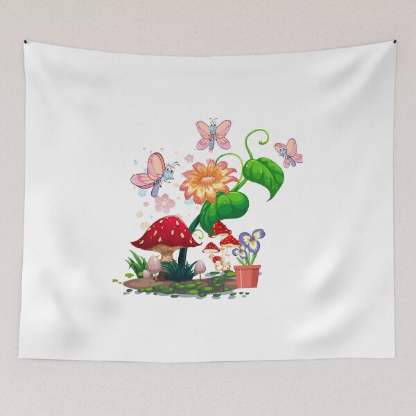 Item preview, Watercolor Fairyland with Butterflies, Flowers, and Mushrooms designed and sold by rafiaarts.
