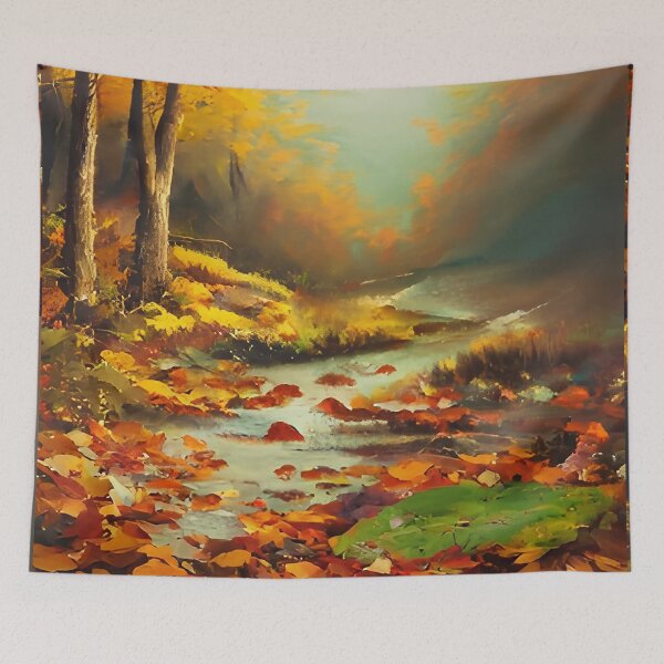 Item preview, Romantic autumn landscape with a river surrounded by tree leaves II designed and sold by Rostislav Bouda.