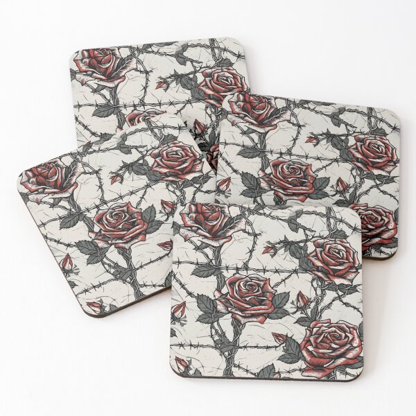 Item preview, Barbed wire with roses pattern designed and sold by Kenneth Heiss.