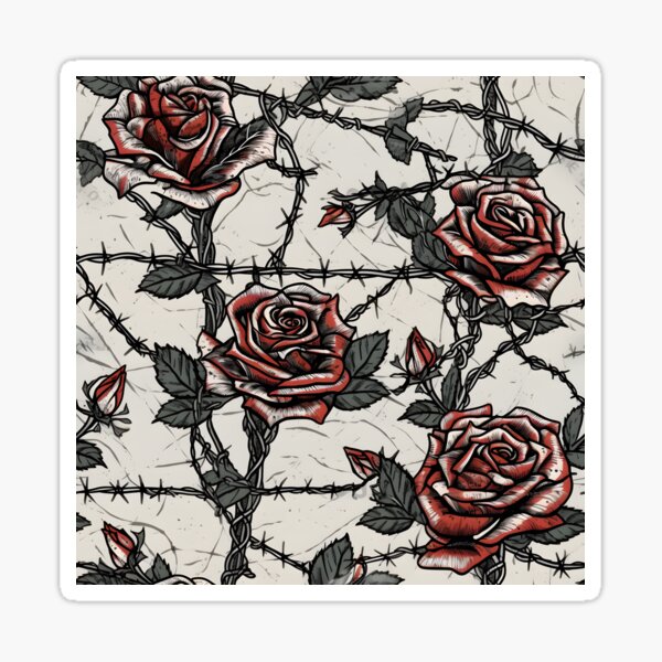 Item preview, Barbed wire with roses pattern designed and sold by Kenneth Heiss.