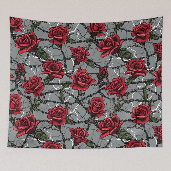 Item preview, Barbed wire with roses pattern designed and sold by Kenneth Heiss.