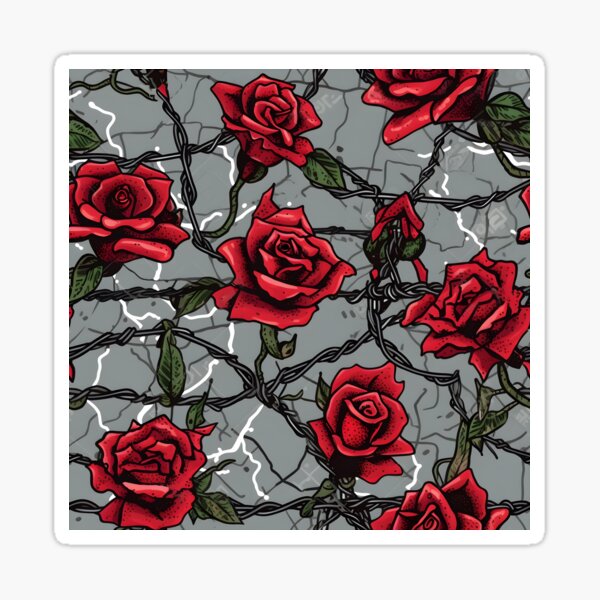 Item preview, Barbed wire with roses pattern designed and sold by Kenneth Heiss.
