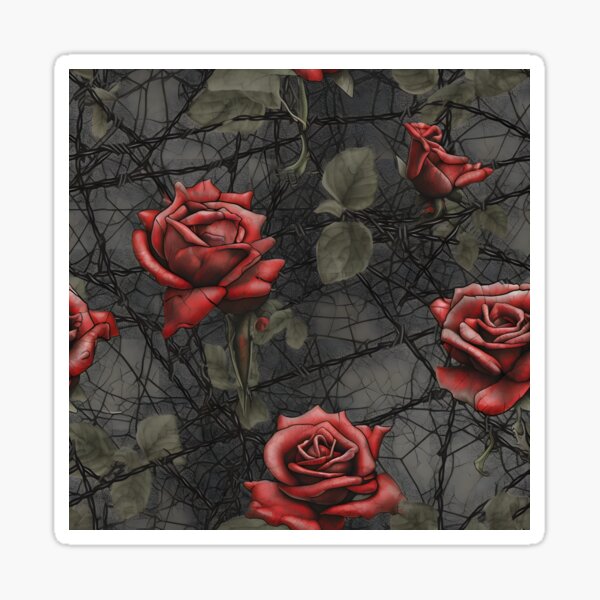 Item preview, Barbed wire with roses pattern designed and sold by Kenneth Heiss.