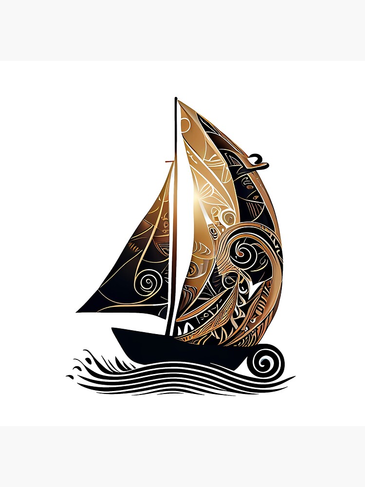 Tribal Tattoo Style Sailboat on Waves Art Print for Sale by