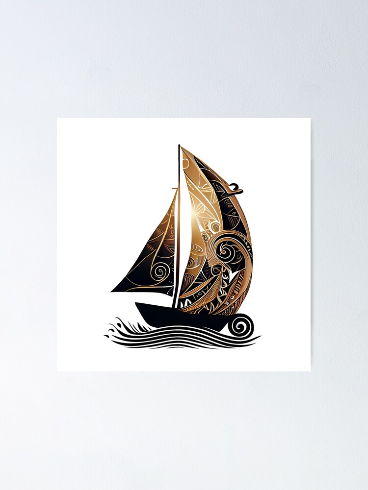 Tribal Tattoo Style Sailboat on Waves Poster for Sale by ShadowAndSlate