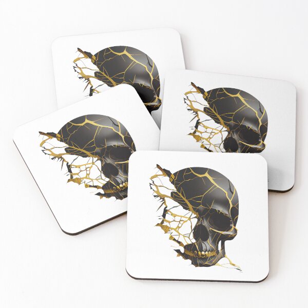 Item preview, Kintsugi Style Modern Skull in Black and Gold designed and sold by ShadowAndSlate.