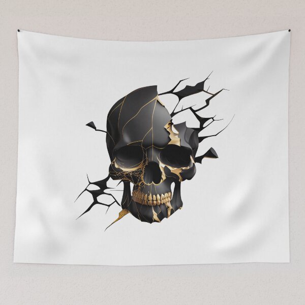 Item preview, Kintsugi Style Modern Skull in Broken Black and Gold designed and sold by ShadowAndSlate.