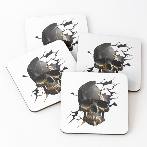 Item preview, Kintsugi Style Modern Skull in Broken Black and Gold designed and sold by ShadowAndSlate.
