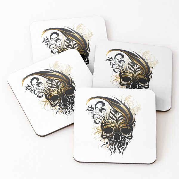 Item preview, Tribal Pattern Skull in Black and Gold designed and sold by ShadowAndSlate.