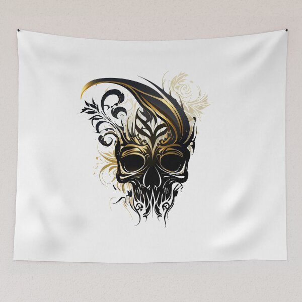 Item preview, Tribal Pattern Skull in Black and Gold designed and sold by ShadowAndSlate.