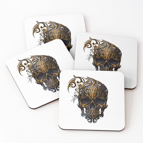 Item preview, Tribal Pattern Ornate Skull in Black and Gold designed and sold by ShadowAndSlate.