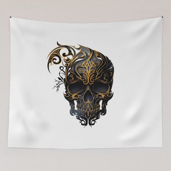 Item preview, Tribal Pattern Ornate Skull in Black and Gold designed and sold by ShadowAndSlate.