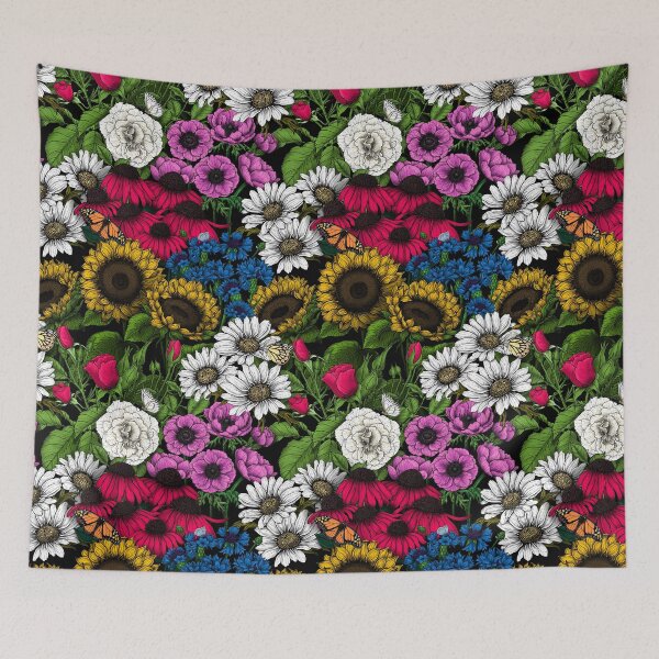 Item preview, Garden bedding- Collection of various garden flowers- rosees, anemone, daisies, sunflowers, coneflowers amd cornflowers and butterflies designed and sold by Katerina Mitkova Kirilova.