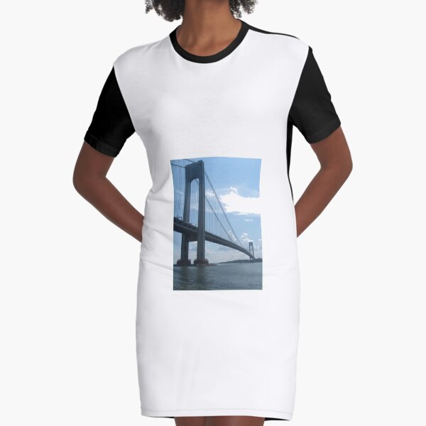 Bridge, Verrazano Narrows Bridge, New York City, #VerrazanoNarrowsBridge, #VerrazanoBridge, #NewYorkCity Graphic T-Shirt Dress