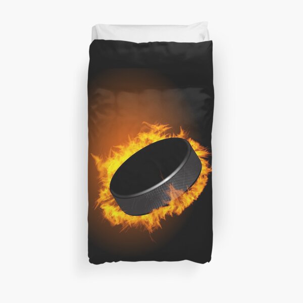 Burning Hockey Puck Duvet Cover