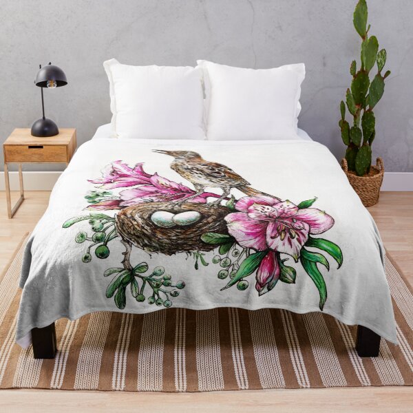 Item preview, Spring true thrush with nest and Alstromeria pink flowers designed and sold by annamiss.