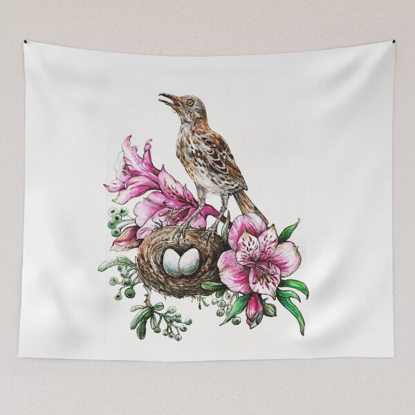 Item preview, Spring true thrush with nest and Alstromeria pink flowers designed and sold by annamiss.