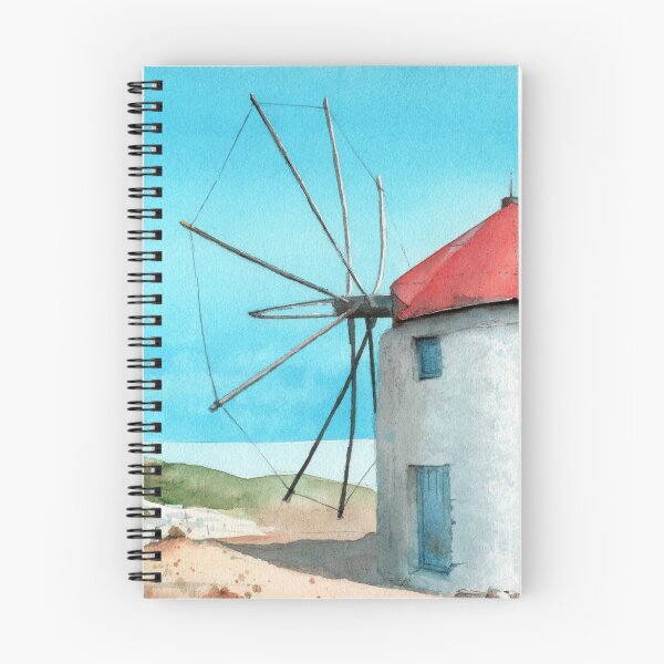 Item preview, Watercolor illustration of a landscape with a white windmill designed and sold by MaryWatercolor.