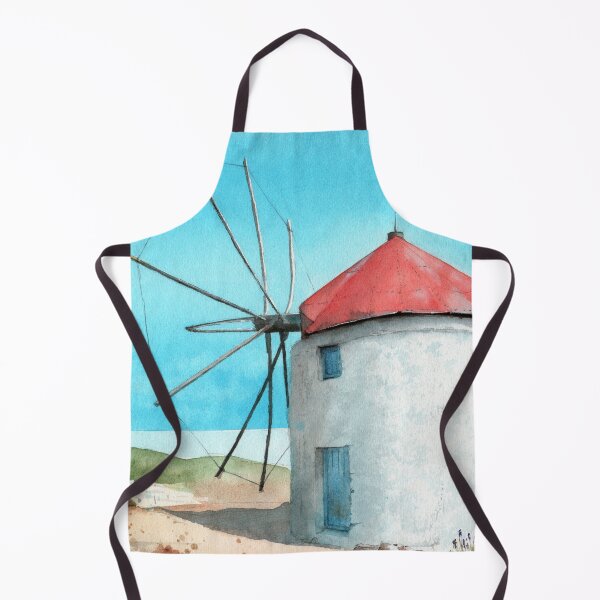 Item preview, Watercolor illustration of a landscape with a white windmill designed and sold by MaryWatercolor.