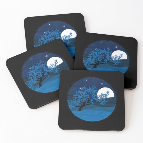 Item preview, Blue Painted Simple Cherry Tree Japanese at night - Japanese Cherry Tree designed and sold by RiciPaneto.