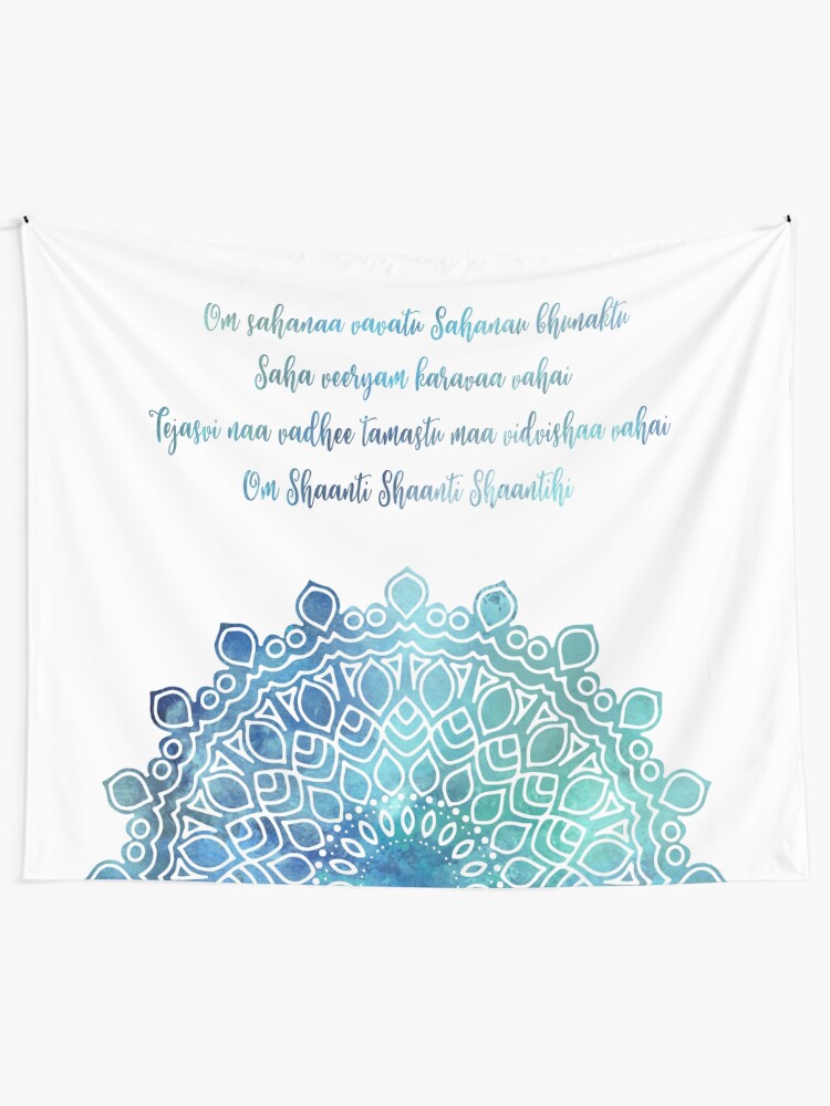 Alternate view of Watercolor Om Shaanti Yoga Opening Prayer Mandala Tapestry