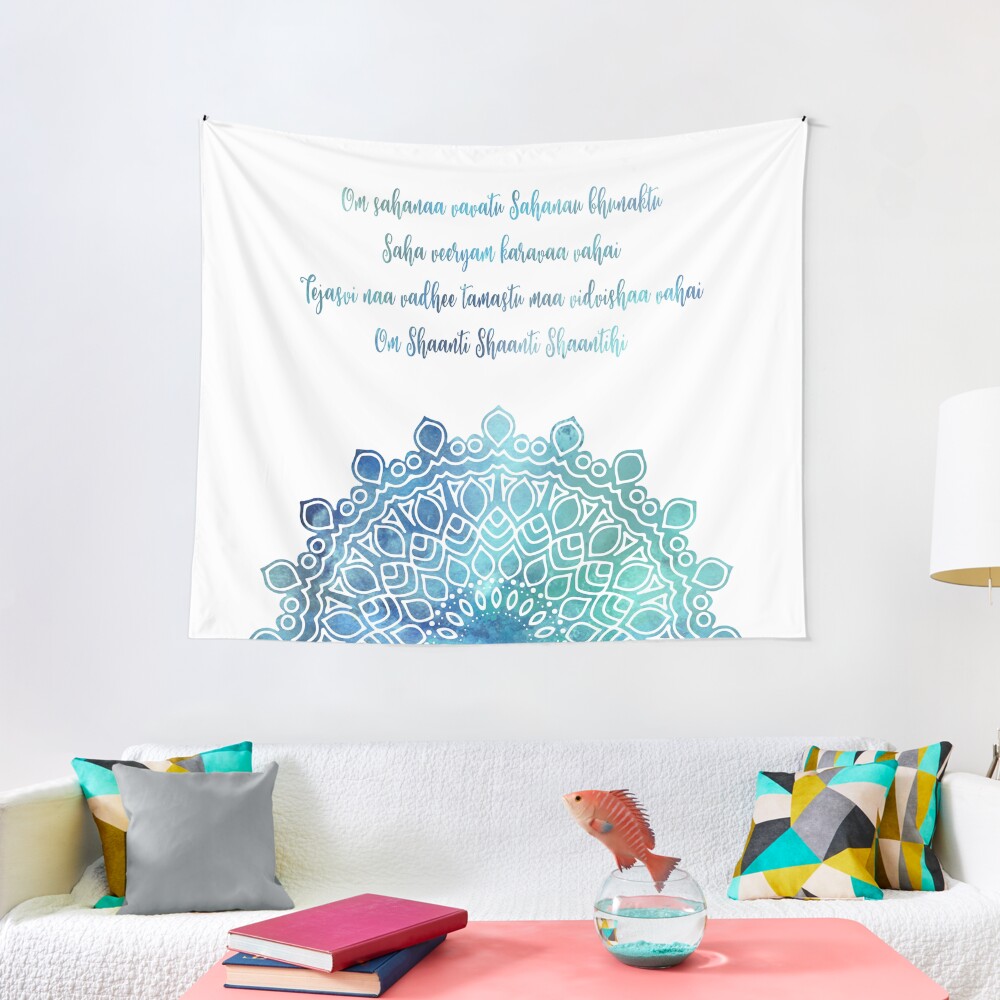 Watercolor Om Shaanti Yoga Opening Prayer Mandala Tapestry