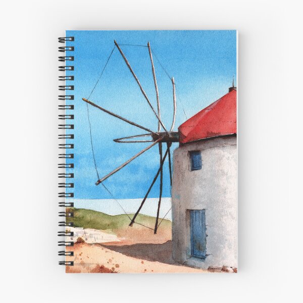 Item preview, Watercolor landscape with a white windmill designed and sold by MaryWatercolor.