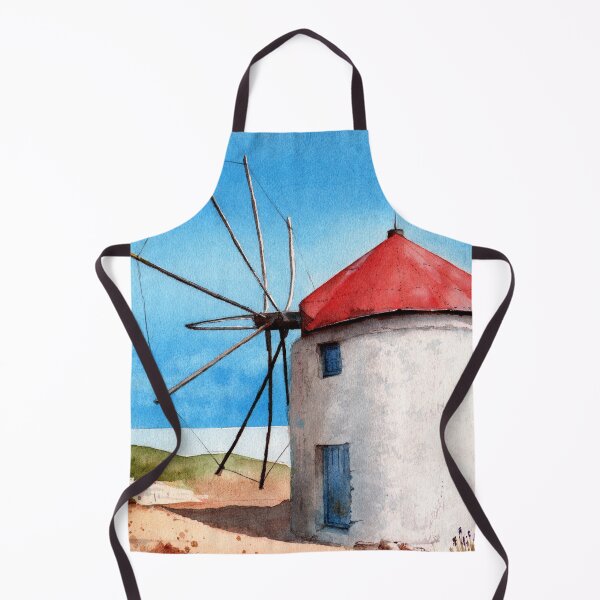 Item preview, Watercolor landscape with a white windmill designed and sold by MaryWatercolor.