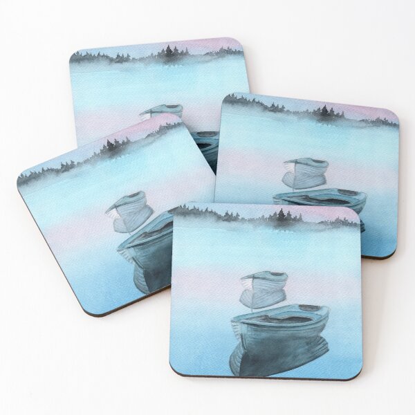 Item preview, Watercolor two fishing boats on a lake with their reflection in water designed and sold by MaryWatercolor.
