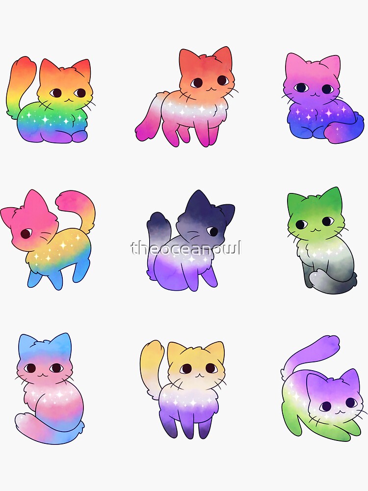 Aperçu 3 sur 3. Sticker avec l'œuvre Chats de fierté créée et vendue par theoceanowl.