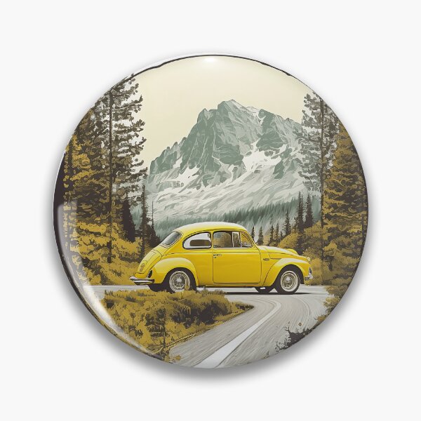 Item preview, Yellow classic car navigating a turn along the mountain road designed and sold by Xiangster987.