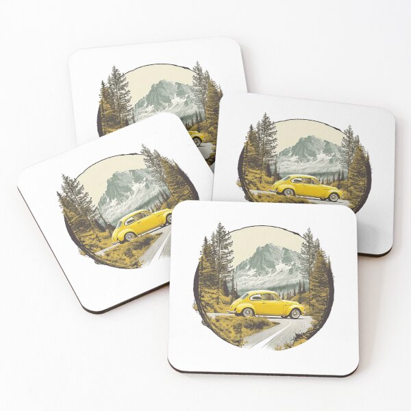 Item preview, Yellow classic car navigating a turn along the mountain road designed and sold by Xiangster987.