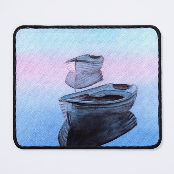 Item preview, Watercolor two fishing boats on a blue lake with their reflection in water designed and sold by MaryWatercolor.