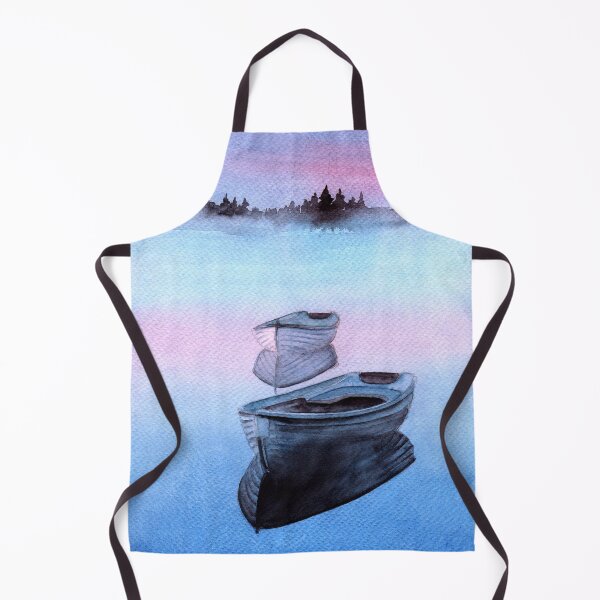 Item preview, Watercolor two fishing boats on a blue lake with their reflection in water designed and sold by MaryWatercolor.