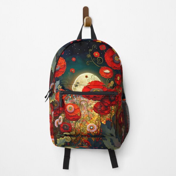 Item preview, Red poppies in the meadow with the full moon designed and sold by AdamPolak.