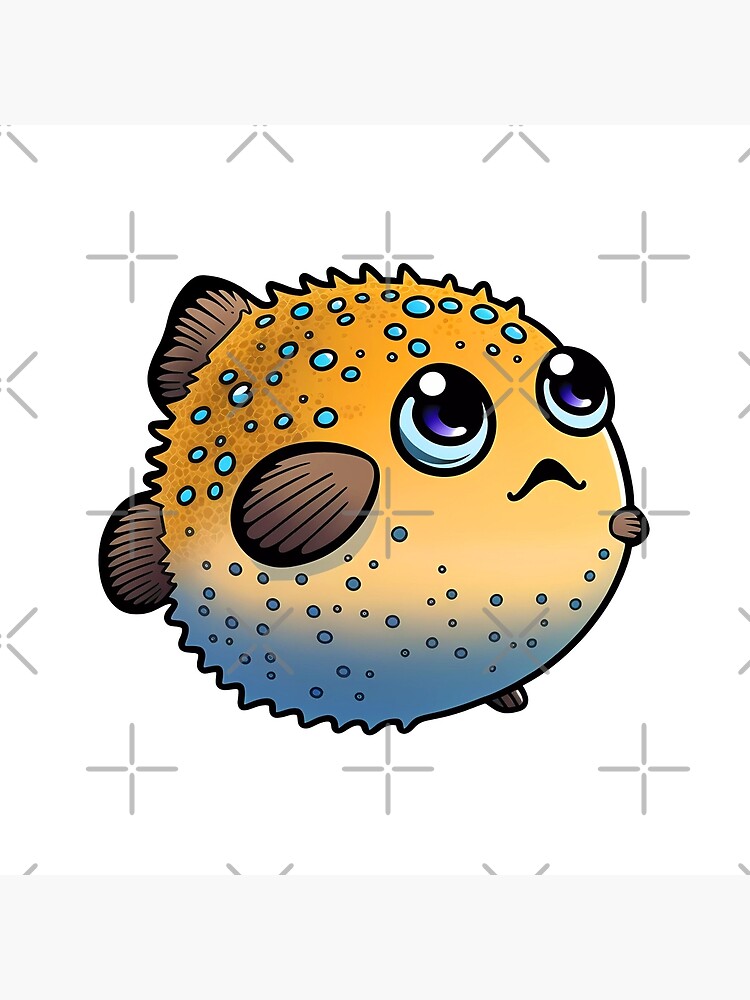 Cute Japanese fugu cartoon ~ Globefish ~ Balloonfish ~ Balloon fish ~  Puffer fish ~ White background | Art Board Print
