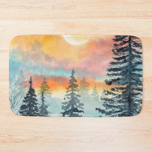 Item preview, Watercolor pink and yellow sunset in the forest designed and sold by MaryWatercolor.